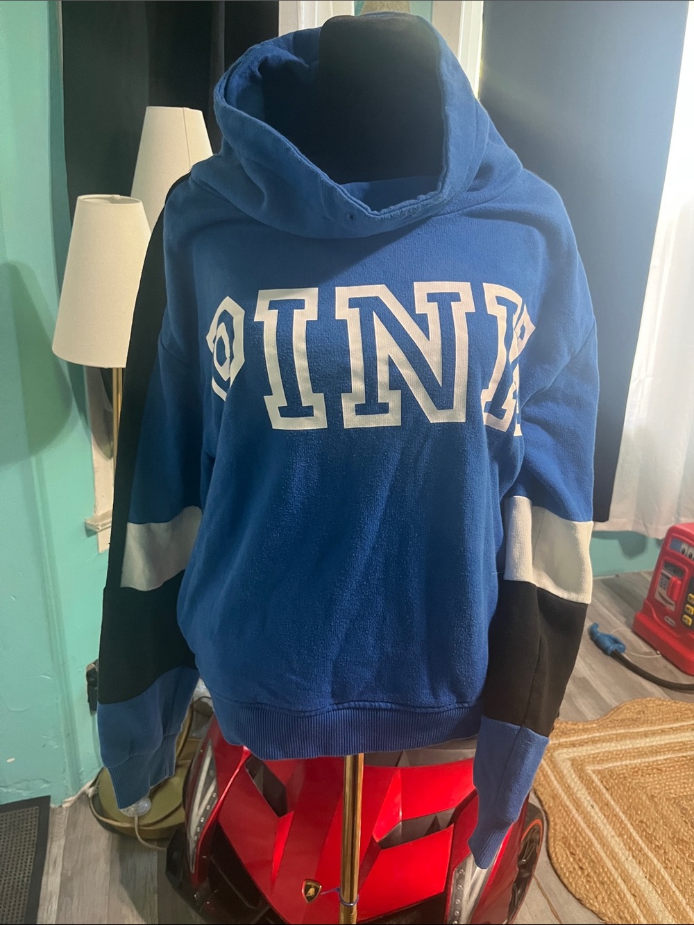 PINK Victoria's Secret Blue, Black & White Colorblock Hoodie
